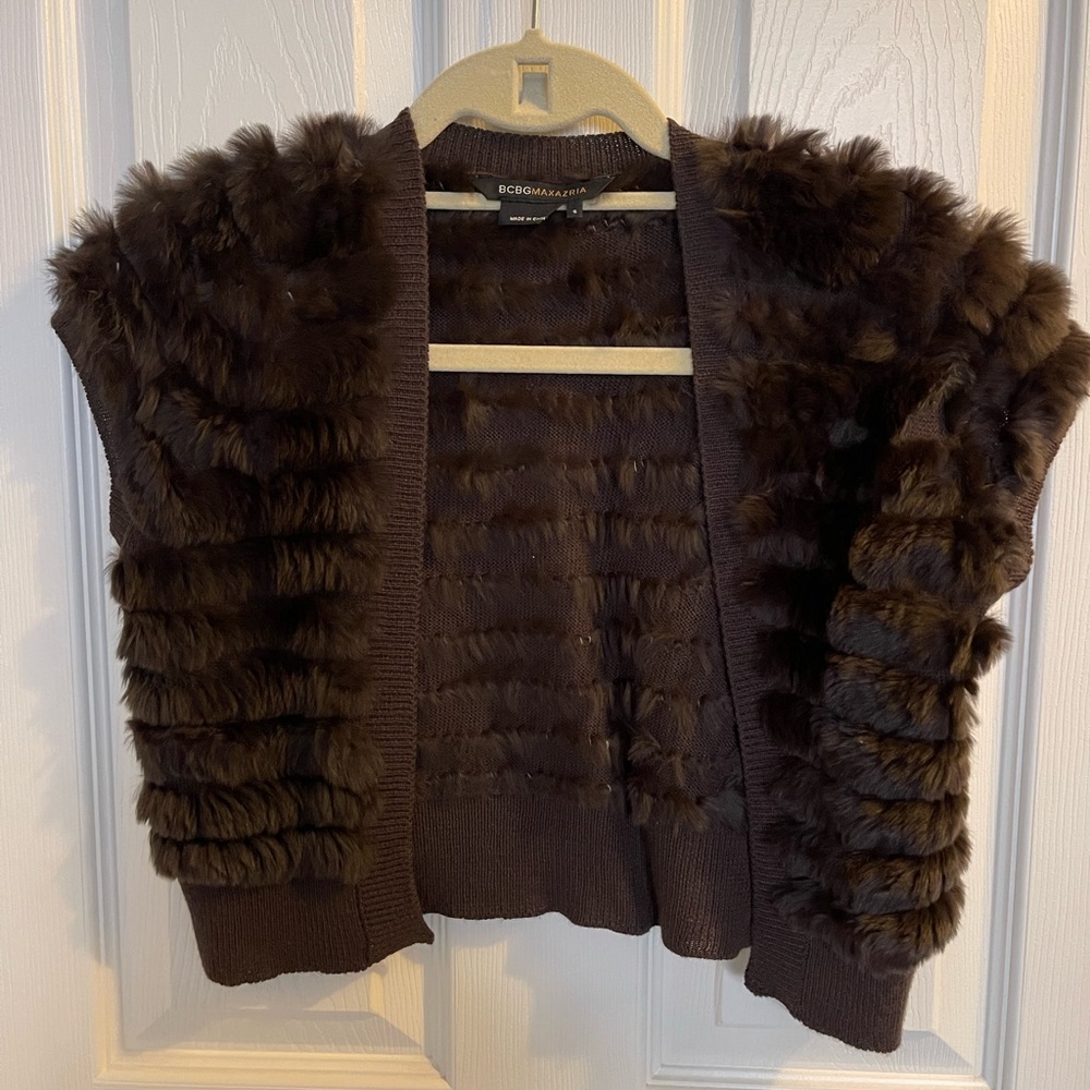 BCBG Rabbit Fur Cropped Vest